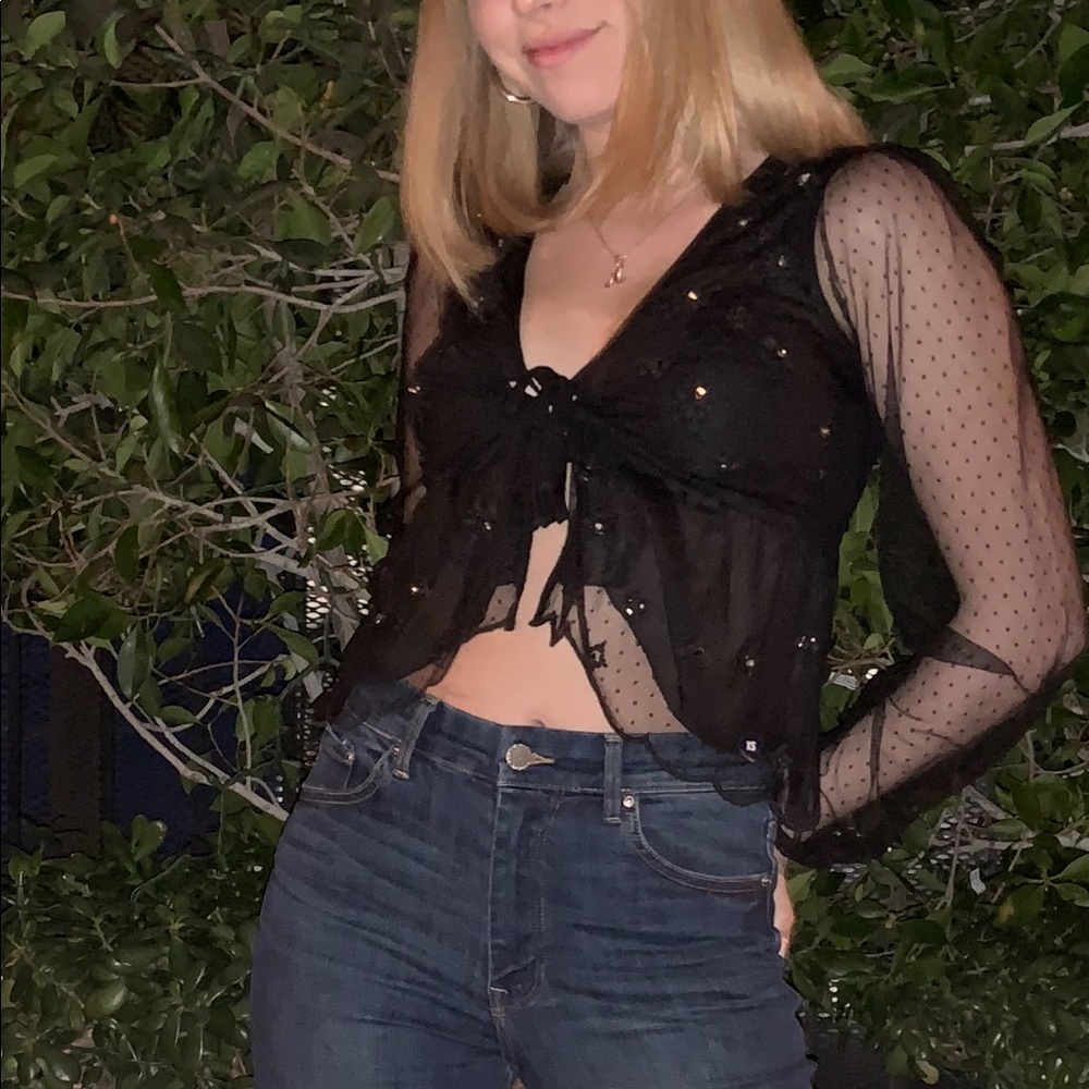 Black front tie shirt